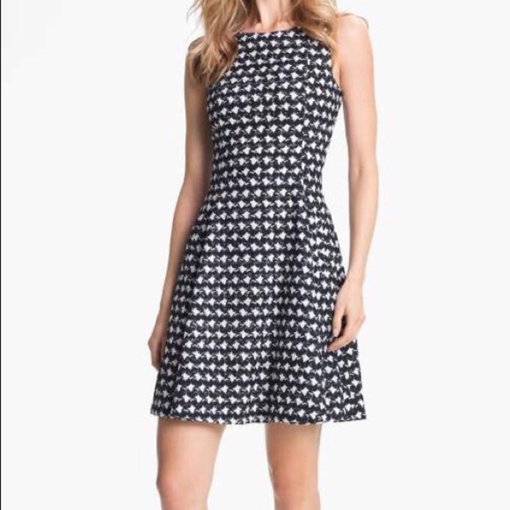 Theory Navy & White Elexis Eyelet A-Line Dress - Picture 2 of 12